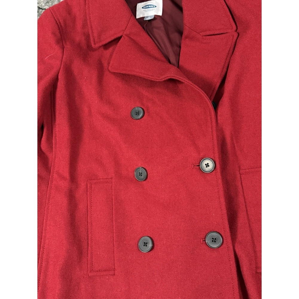 Old Navy Women's Wool Blend Double Breasted Pea Coat Button Front Pockets Red L - Picture 4 of 8